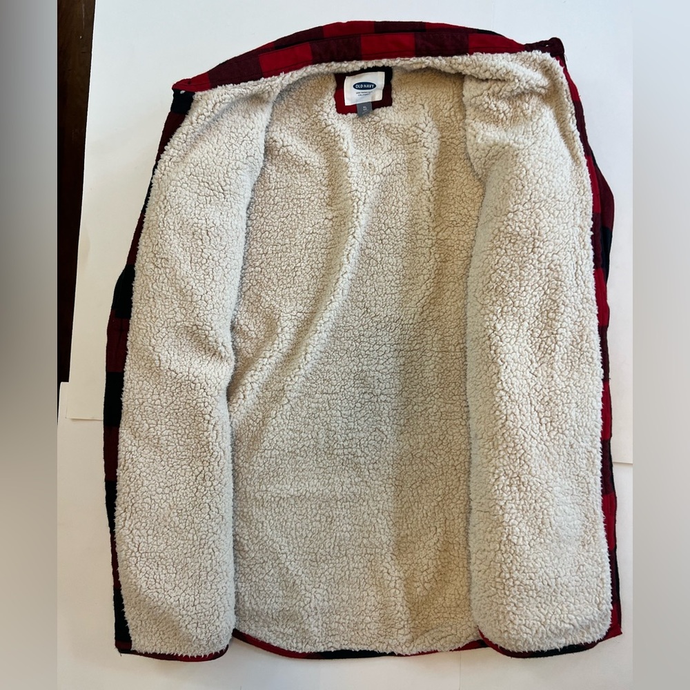 Old Navy Men’s Flannel Sherpa Jacket, size XL, Red/Black - Picture 2 of 3